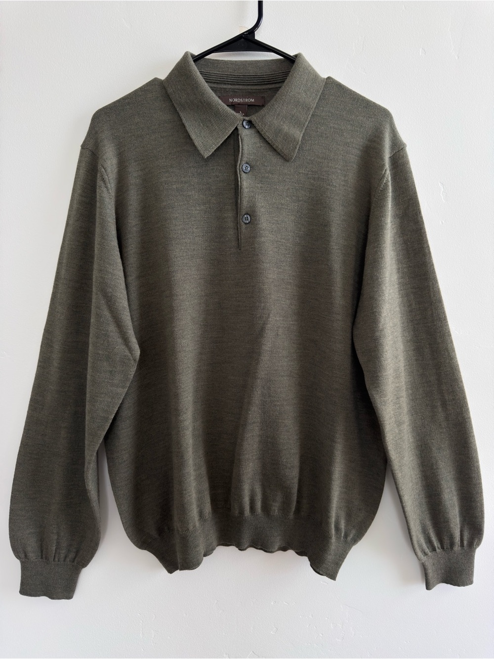 Nordstrom 100% Extra Fine Merino Wool Polo Sweater Green Men’s L Made in Italy